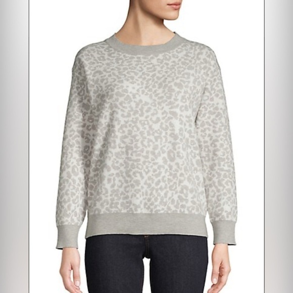 MOLLY BRACKEN/ Knit sweater/ Cheetah print/ Grey & white/ Size US S/M - Picture 1 of 12